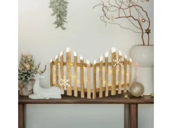 ECD Germany Deko Holz Zaun Natur 30 LED Warmweiß 77x38 cm