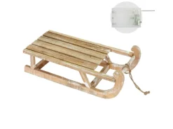 ECD Germany Deko Schlitten aus Holz 50,5 cm Braun Natur mit LED Weihnachtsdeko