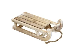 ECD Germany Deko Schlitten aus Holz mit 25 Warmweißen LEDs 31,5 cm Braun-Natur