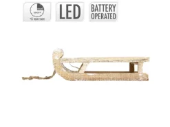 ECD Germany Deko Schlitten aus Holz mit 25 Warmweißen LEDs 31,5 cm Braun-Natur