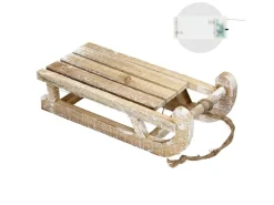 ECD Germany Deko Schlitten aus Holz mit 25 Warmweißen LEDs 31,5 cm Braun-Natur