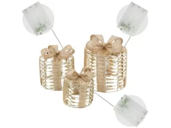 ECD Germany 3Er Set LED Geschenkboxen mit 135 Warmweißen LEDs Gold