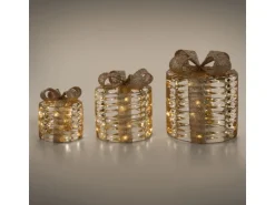 ECD Germany 3Er Set LED Geschenkboxen mit 135 Warmweißen LEDs Gold