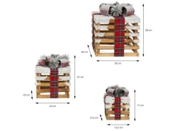 ECD Germany 3Er Set LED Geschenkboxen Braun Holz Geschneit mit Timer