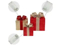 ECD Germany 3Er Set LED Geschenkboxen mit 90 Warmweißen LEDs Rot-Gold