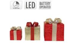 ECD Germany 3Er Set LED Geschenkboxen mit 90 Warmweißen LEDs Rot-Gold