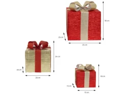 ECD Germany 3Er Set LED Geschenkboxen mit 90 Warmweißen LEDs Rot-Gold