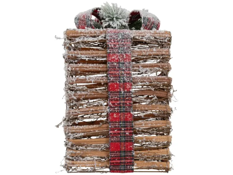 ECD Germany 3Er Set LED Geschenkboxen Braun Rattan Geschneit mit Timer