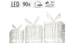 ECD Germany 3Er Set LED Geschenkboxen 90LEDs Warmweiß Metall Strombetrieben IP44