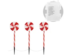 ECD Germany 3Er Set LED Lollipop-Weihnachtsweg Aussen 60 LED 3m 8 Modi