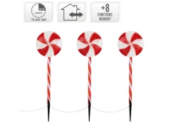 ECD Germany 3Er Set LED Lollipop-Weihnachtsweg Aussen 60 LED 3m 8 Modi