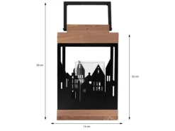 ECD Germany Holzlaterne 22cm Gartenlaterne mit Kerzenständer Henkel Stadt Muster