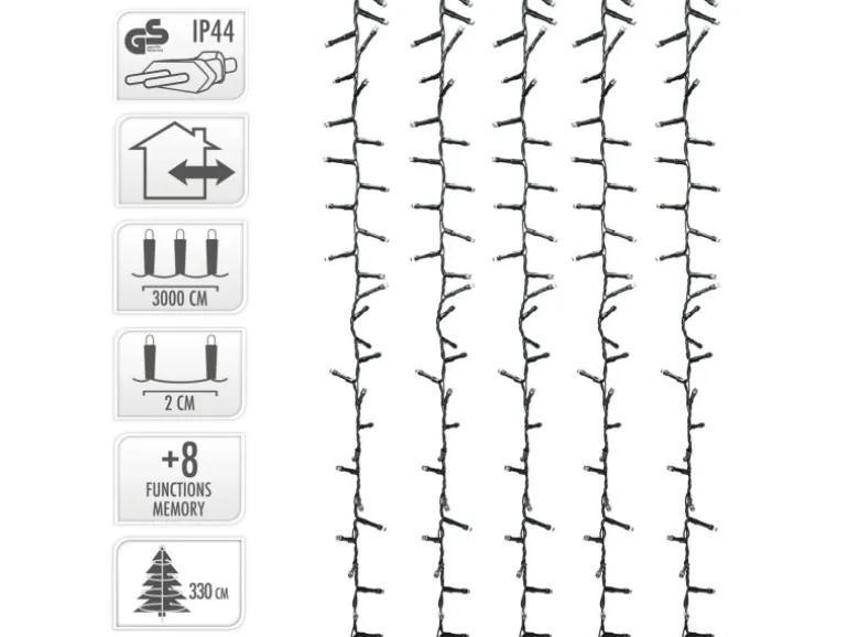 ECD Germany LED Cluster Lichterkette Extra Warmweiß 1500LED 30m 8 Programm IP44