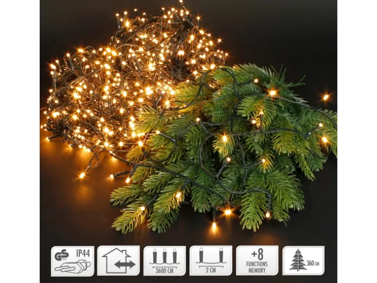 ECD Germany LED Cluster Lichterkette Extra Warmweiß 1800LED 36m 8 Programm IP44