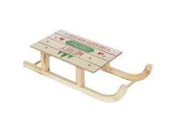 ECD Germany LED Deko Schlitten aus Holz mit LED 42x16 cm Natur-Braun