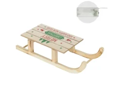 ECD Germany LED Deko Schlitten aus Holz mit LED 42x16 cm Natur-Braun