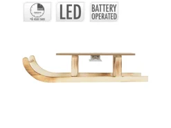 ECD Germany LED Deko Schlitten aus Holz mit LED 42x16 cm Natur-Braun