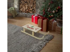 ECD Germany LED Deko Schlitten aus Holz mit 60 LEDs 60x21x13,5cm Braun