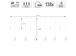 ECD Germany LED Fenster Lichtervorhang 220cm mit 138 LEDs Warmweiß 8 Funktionen