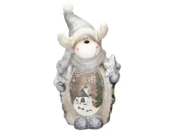 ECD Germany Rentier Figur mit LED Beleuchtung 51 cm Warmweiß Weiß mit Grauem Hut