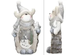 ECD Germany Rentier Figur mit LED Beleuchtung 51 cm Warmweiß Weiß mit Grauem Hut