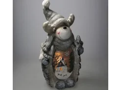 ECD Germany Rentier Figur mit LED Beleuchtung 51 cm Warmweiß Weiß mit Grauem Hut