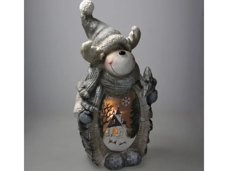 ECD Germany Rentier Figur mit LED Beleuchtung 51 cm Warmweiß Weiß mit Grauem Hut