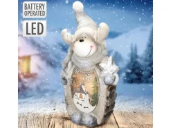 ECD Germany Rentier Figur mit LED Beleuchtung 51 cm Warmweiß Weiß mit Grauem Hut