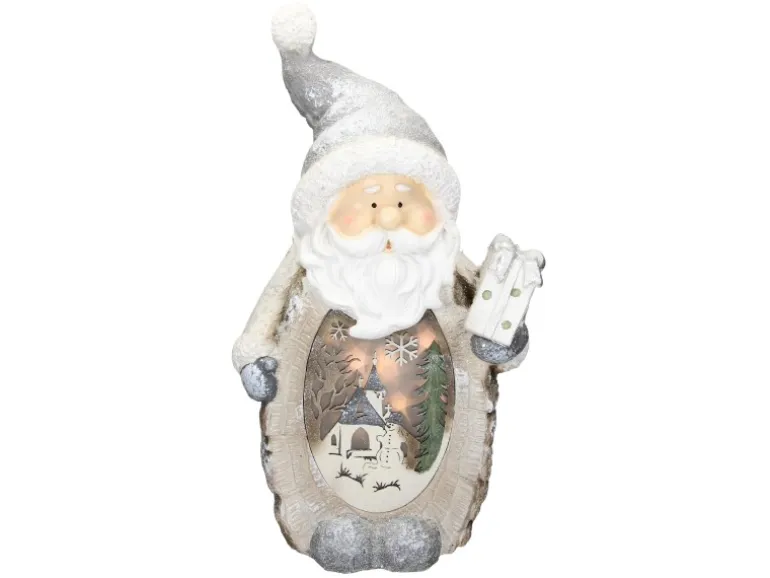 ECD Germany Weihnachtsmann Deko Figur mit LED Beleuchtung 52cm Warmweiß Weiß