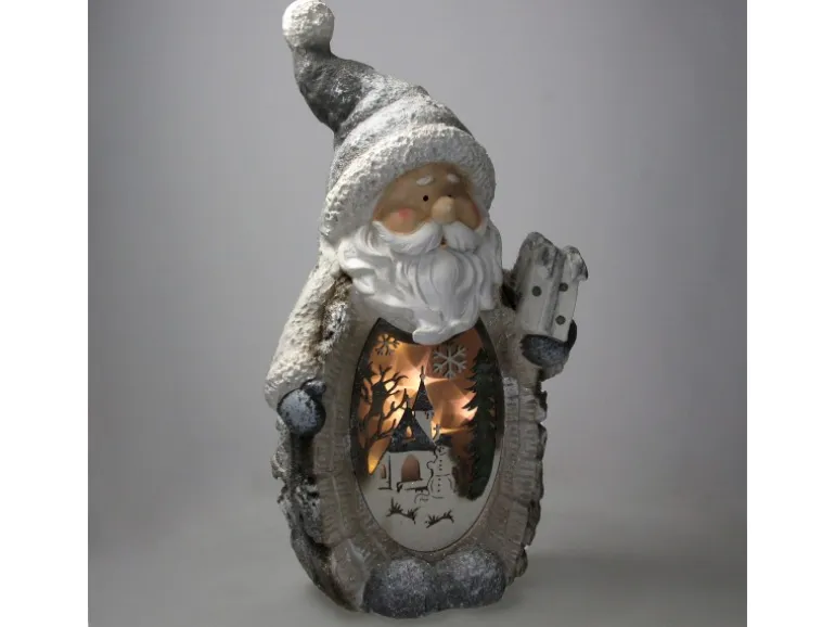 ECD Germany Weihnachtsmann Deko Figur mit LED Beleuchtung 52cm Warmweiß Weiß