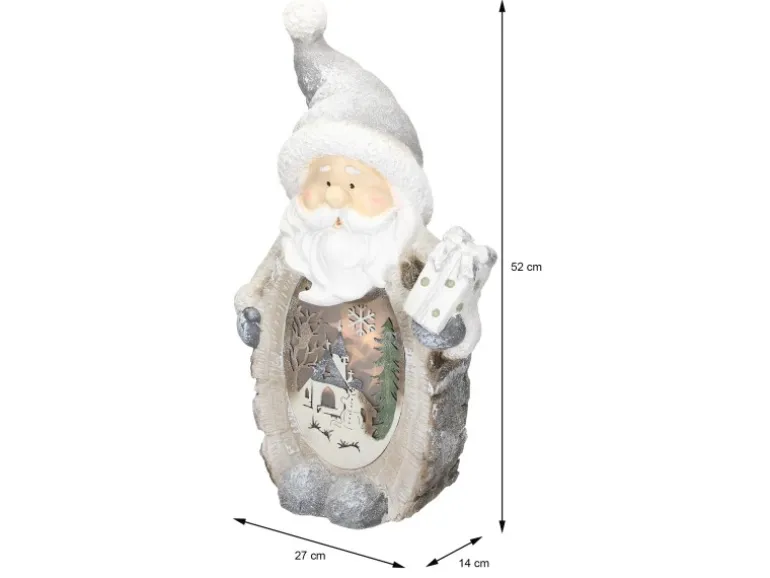 ECD Germany Weihnachtsmann Deko Figur mit LED Beleuchtung 52cm Warmweiß Weiß