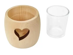 Erst-Holz Zirben Teelichthalter mit Glas und Ausschnitt Stern 3er Set