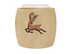 Erst-Holz Zirben Teelichthalter mit Glas und Ausschnitt Stern 3er Set