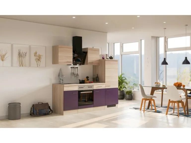 Flex-Well Exclusiv Küchenzeile Focus 220 cm Akazie - Aubergine