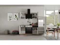 Flex-Well Exclusiv Küchenzeile Capri 220 cm Schwarz Matt-Endgrain Oak