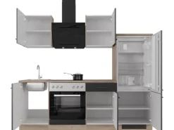 Flex-Well Exclusiv Küchenzeile Capri 220 cm Schwarz Matt-Endgrain Oak