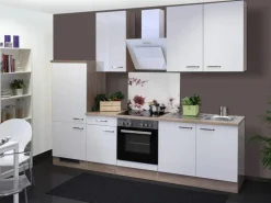 Flex-Well Exclusiv Küchenzeile Valero 270 cm Hochglanz Weiß-Sonoma Eiche