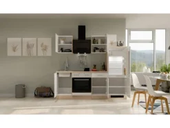 Flex-Well Exclusiv Küchenzeile Valero 220 cm Hochglanz Weiß - Sonoma Eiche