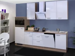 Flex-Well Exclusiv Küchenzeile Valero 280 cm Hochglanz Weiß-Sonoma Eiche NB