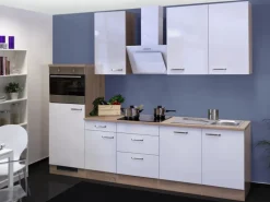Flex-Well Exclusiv Küchenzeile Valero 280 cm Hochglanz Weiß-Sonoma Eiche NB
