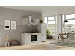 Flex-Well Exclusiv Küchenzeile 1706-002 Lund 220 cm Lichtgrau glänzend-Rauchgrau