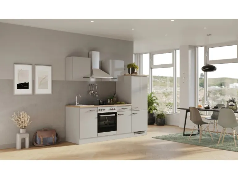 Flex-Well Exclusiv Küchenzeile 1706-002 Lund 220 cm Lichtgrau glänzend-Rauchgrau