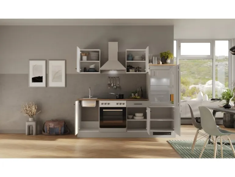 Flex-Well Exclusiv Küchenzeile 1706-002 Lund 220 cm Lichtgrau glänzend-Rauchgrau