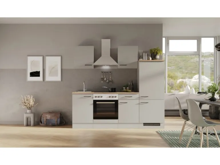 Flex-Well Exclusiv Küchenzeile 1706-002 Lund 220 cm Lichtgrau glänzend-Rauchgrau