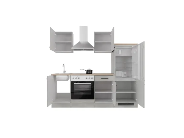 Flex-Well Exclusiv Küchenzeile 1706-002 Lund 220 cm Lichtgrau glänzend-Rauchgrau