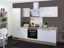 Flex-Well Exclusiv Küchenzeile Valero 270 cm Hochglanz Weiß-Sonoma Eiche