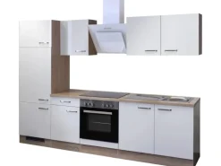 Flex-Well Exclusiv Küchenzeile Valero 270 cm Hochglanz Weiß-Sonoma Eiche