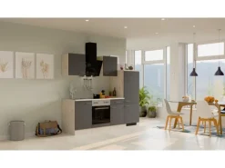 Flex-Well Exclusiv Küchenzeile Morena 220 cm Basaltgrau matt - San Remo Eiche