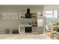 Flex-Well Exclusiv Küchenzeile Morena 220 cm Basaltgrau matt - San Remo Eiche