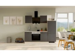 Flex-Well Exclusiv Küchenzeile Morena 220 cm Basaltgrau matt - San Remo Eiche